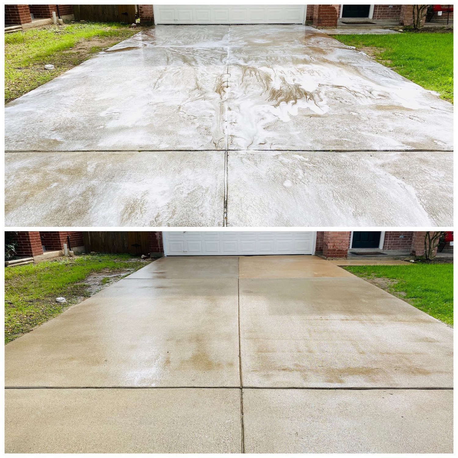 Driveway before and after by Hi-Tech Power Wash in Austin, TX