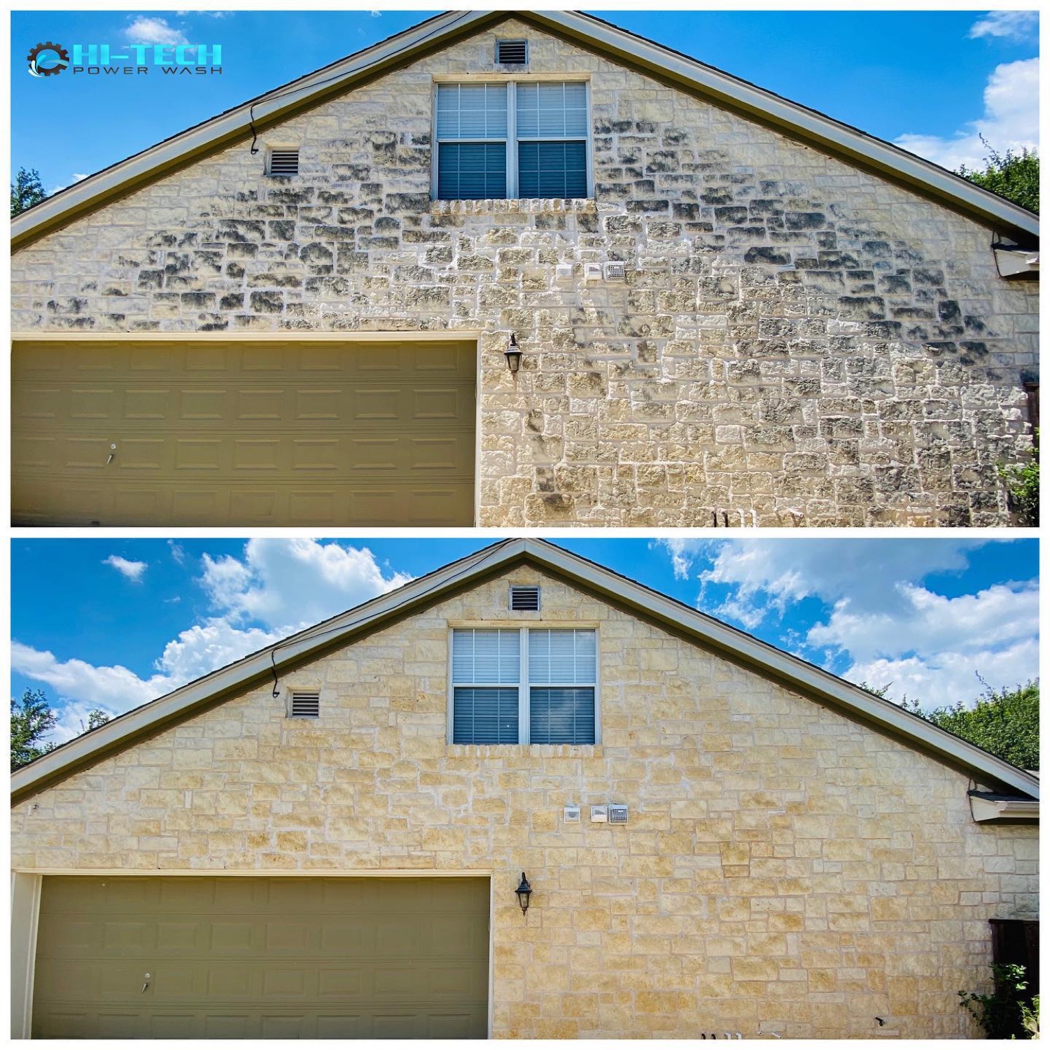 House soft wash before and after by Hi-Tech Power Wash in Austin, TX