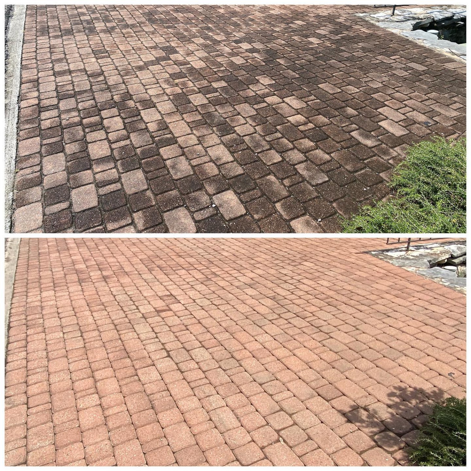 Paver patio before and after by Hi-Tech Power Wash in Austin, TX